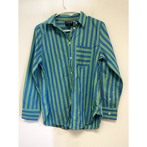 J. Crew Classic-fit cotton poplin shirt in stripe Green Blue NWT - Picture 2 of 8